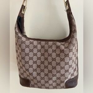 Vintage Gucci Monogram GG Shoulder Bag Brown Hobo
